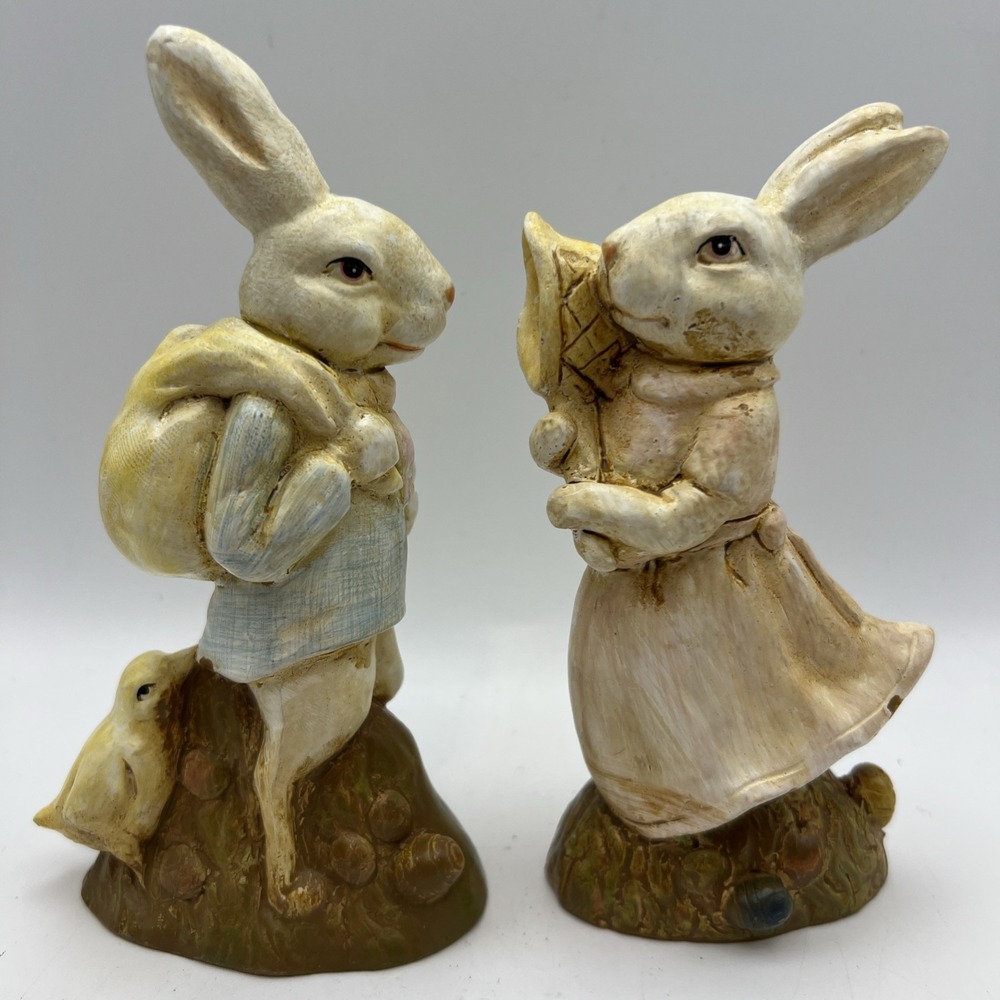 VTG Oxford Elite Easter Bunny Figurines Set Year 2000 Reseller Boy Girl